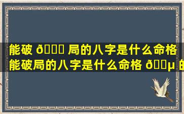 能破 🍀 局的八字是什么命格「能破局的八字是什么命格 🐵 的人」